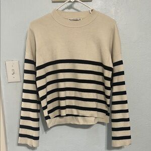 Abercrombie & Fitch Cream and Black Striped Sweater